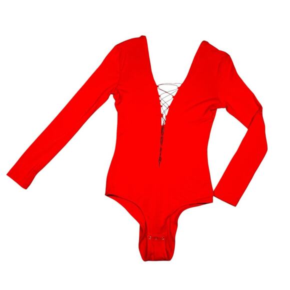 T by Alexander Wang Lace Up Orange Bodysuit Medium - Picture 4 of 7